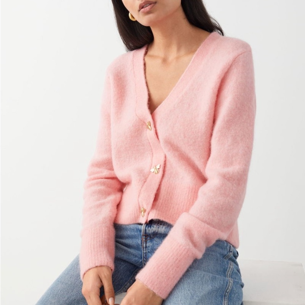 Paris Atelier & Other Stories Soft Pink Wool & Alpaca Blend Bee Cardigan Size XS